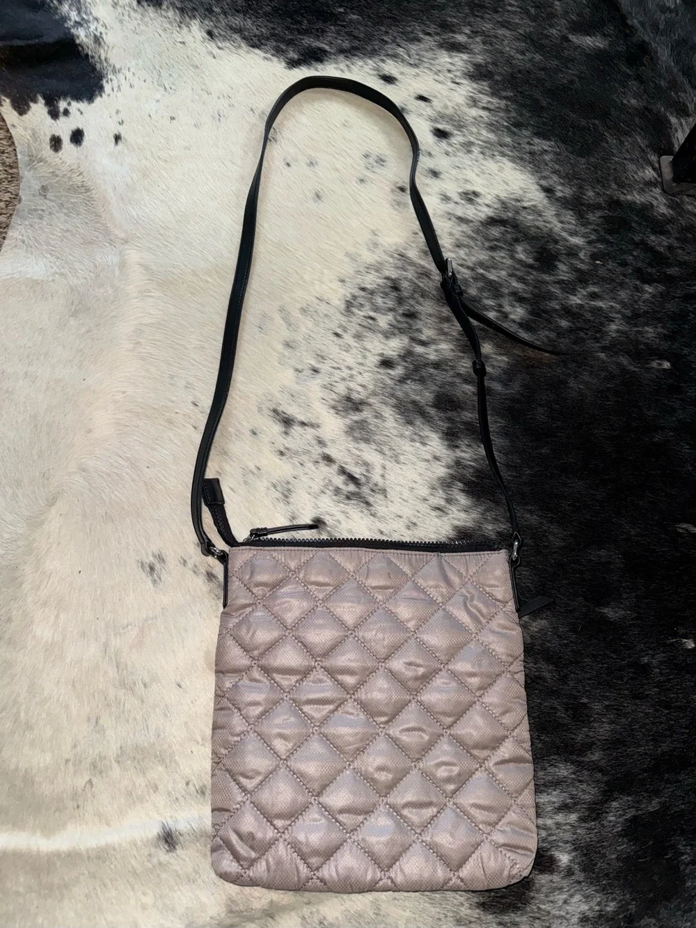 DKNY Quilted Crossbody Bag in Taupe Metallic